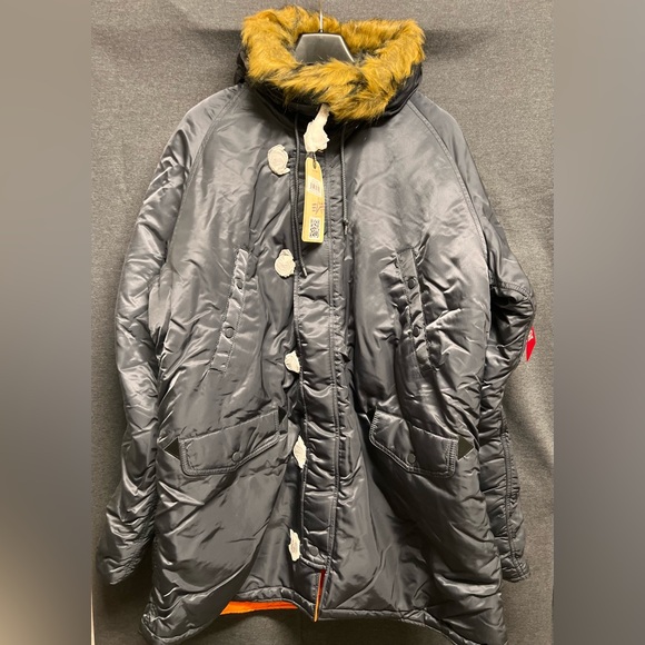 NWT - Alpha Industries Slim Fit N-3B Parka, Steel Blue/ Orange - Size 5XL - Picture 4 of 12